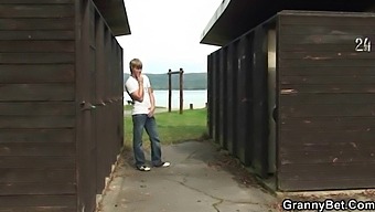 Old Man Seduces And Has Sex With A Mature Blonde In A Public Restroom