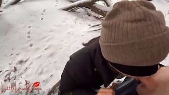 Luna, An Asian Beauty, Indulges In Snow-Covered Public Park Blowjob!