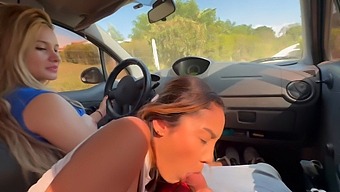 Two Stunning Babes Pleasure Me In Their Car And Share My Cum
