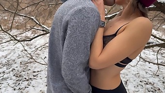 A Married Woman Receives A Large Shared Cumshot Outdoors During A Heavy Snowfall From Her Spouse And His Acquaintance, Engaging In Oral Intercourse Afterwards